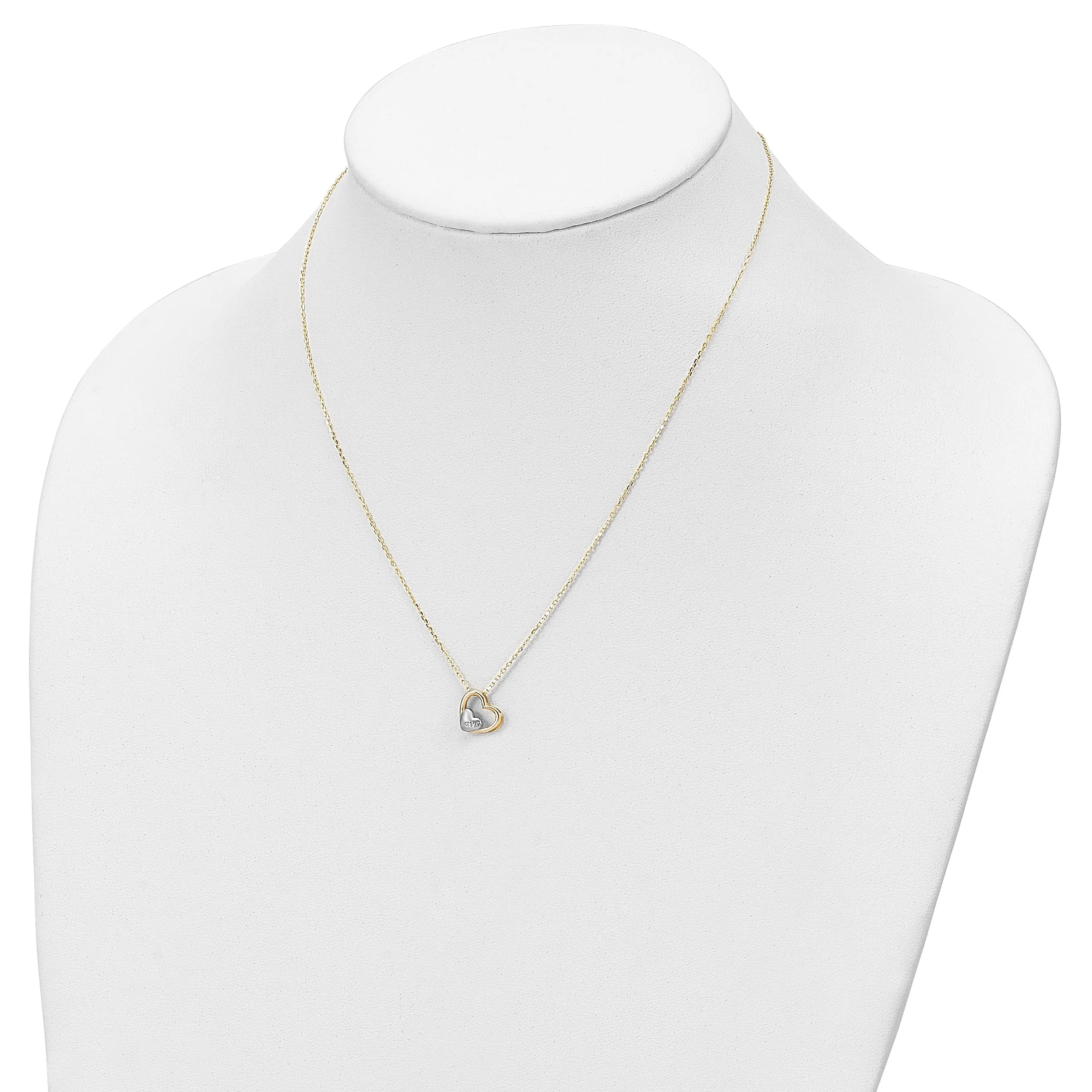 14K Yellow Gold, White Rhodium Love Heart in Heart Design with 17-inch  Necklace