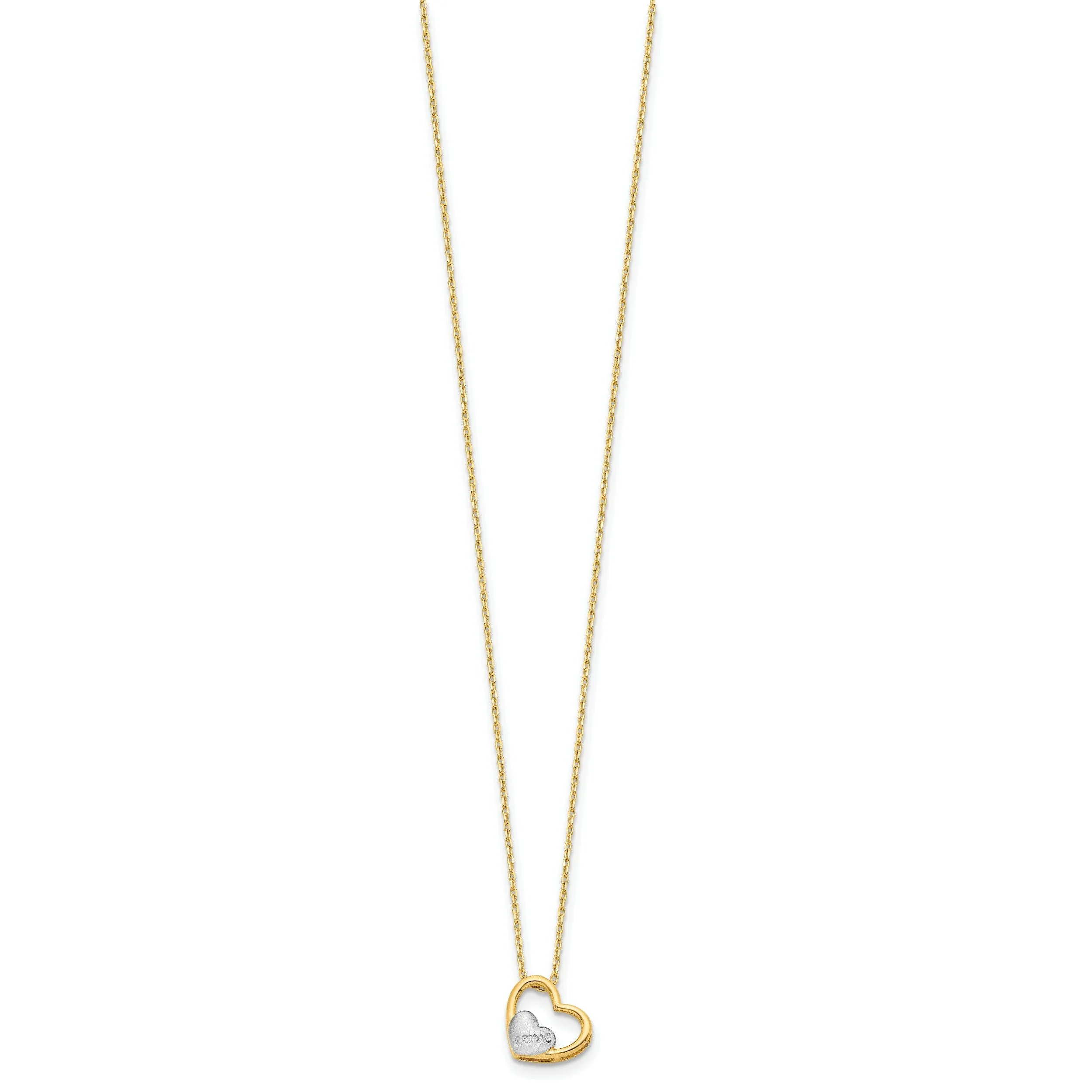 14K Yellow Gold, White Rhodium Love Heart in Heart Design with 17-inch  Necklace