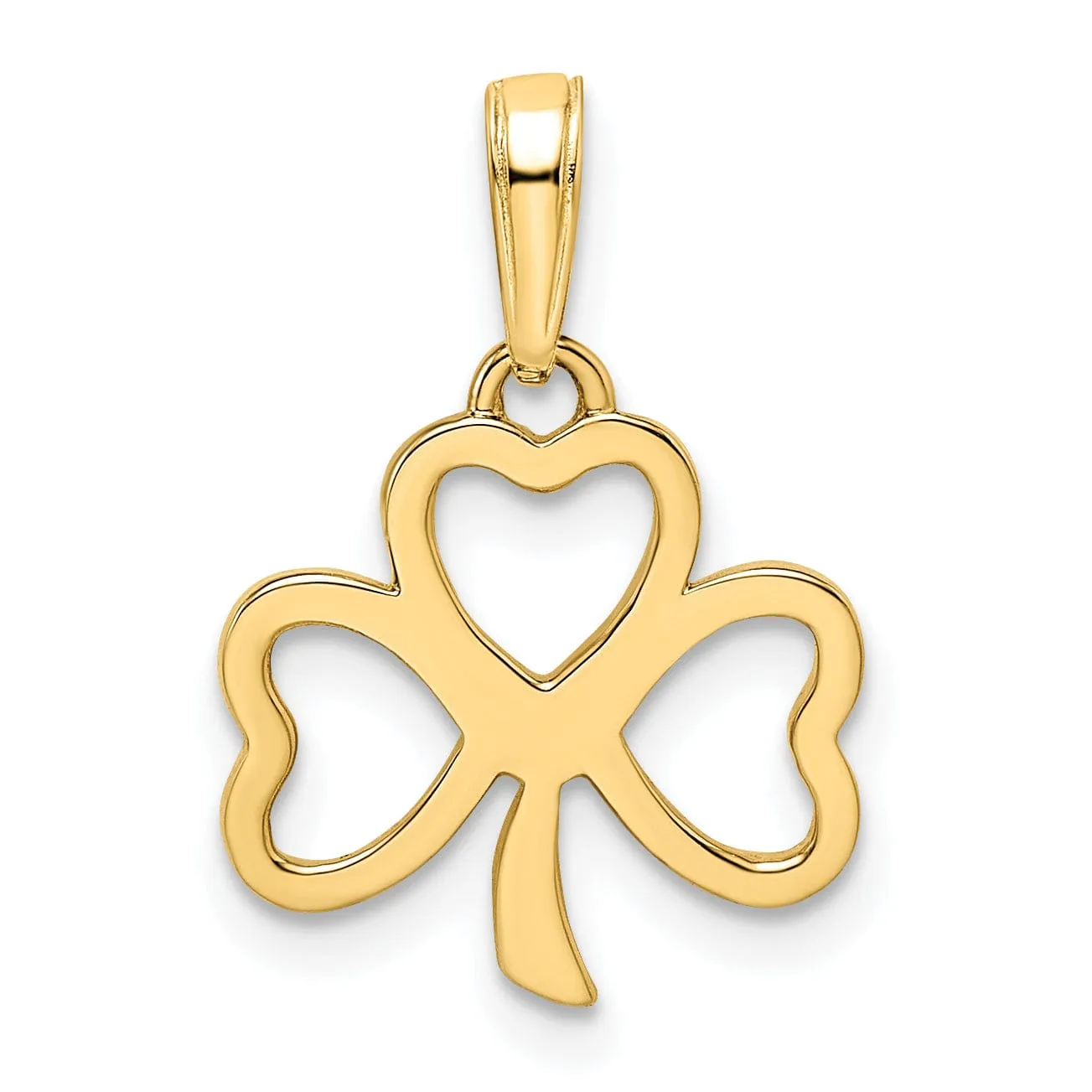 14k Yellow Gold White Rhodium Solid Flat Back Polished Diamond Cut Finish Clover Charm Pendant