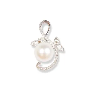 18ct White Gold Diamond & Cultured Pearl Pendant P-7942