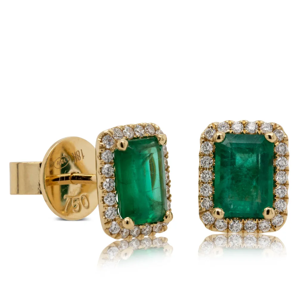 18ct Yellow Gold Emerald & Diamond Stud Earrings