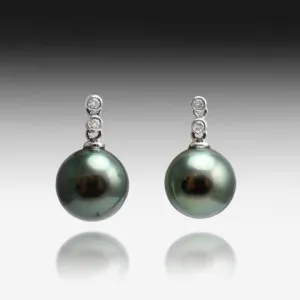 18K BLACK PEARL AND DIAMOND EARRINGS