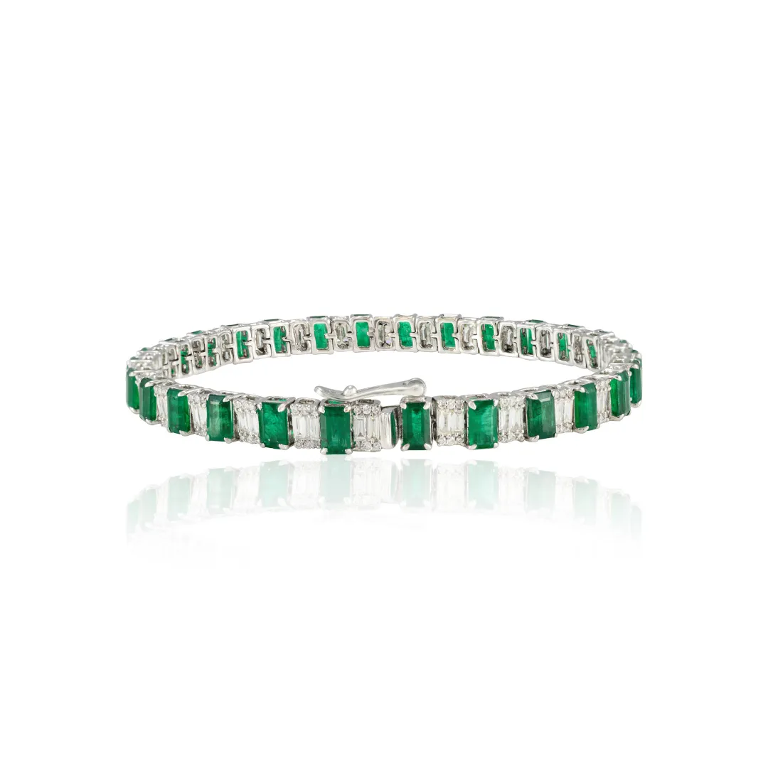 18K Gold Emerald Diamond Tennis Bracelet