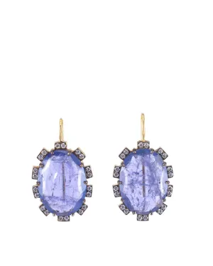 18k Gold Faceted Tanzanite Round Brilliant Cut Diamond Petal Earrings