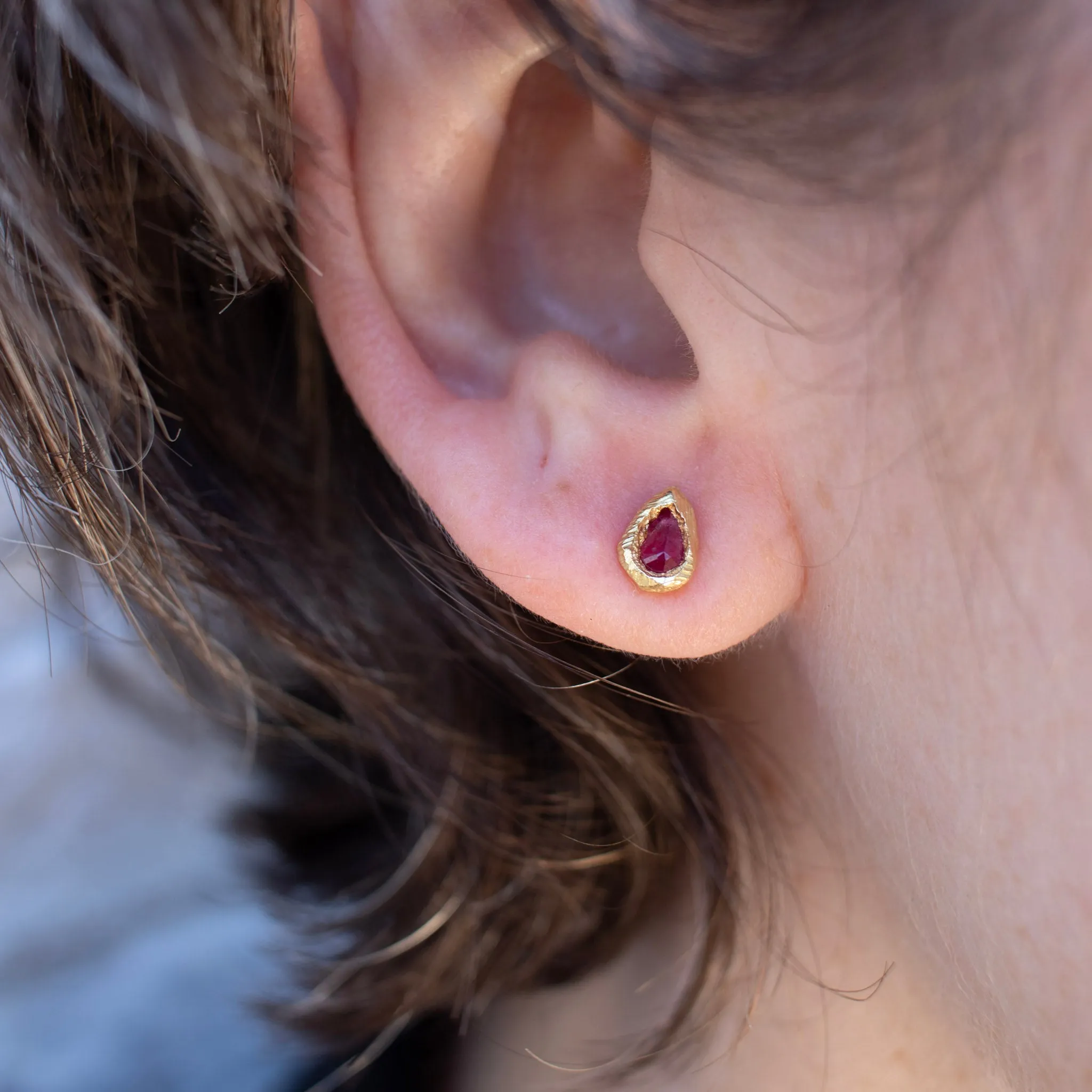 18K Teardrop Studs in Ruby