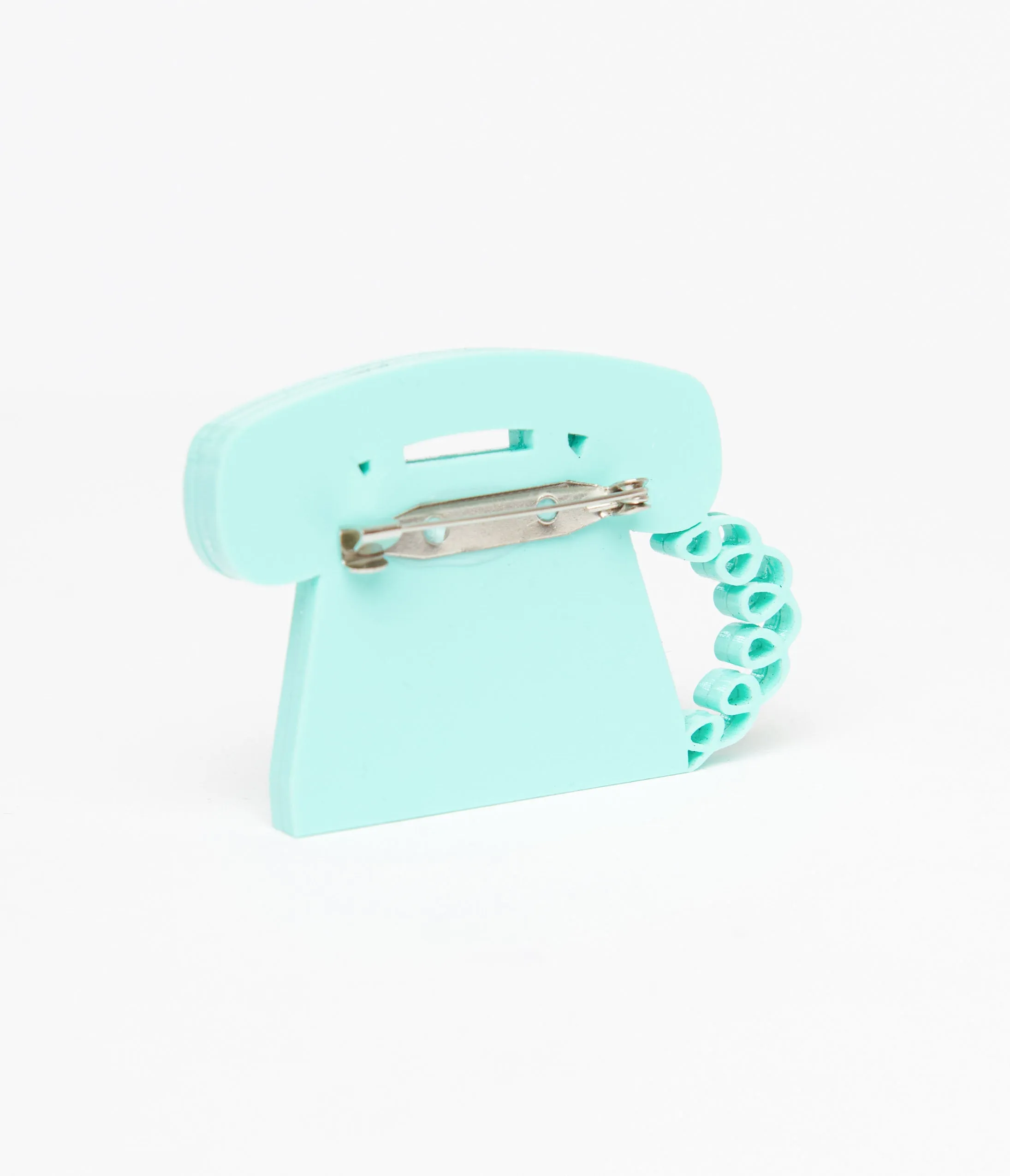 1950s Retro Mint Blue Telephone Brooch