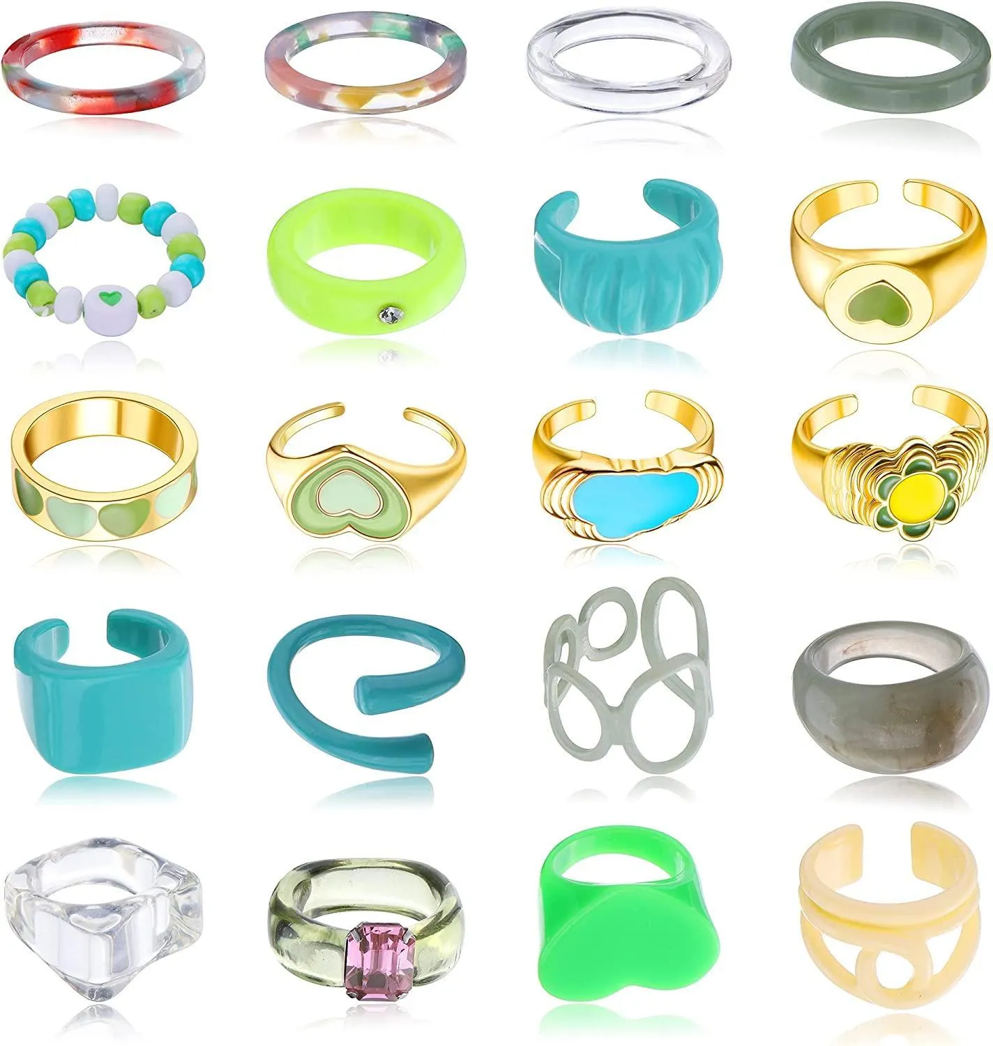 20 Pcs Resin Chunky Rings Set for Women Y2K Rings Knuckle Finger Stackable Joint Rings Colorful Acrylic Cute Trendy Rings Plastic Rings Statement Dome Thick Rings Size 7-9