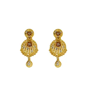 22K Gold Multi Tone Gold Meenakari Drop Earrings W/ Shield Design & Feather Accents