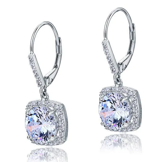 925 Sterling Silver Bridal Wedding Earrings Brilliant Simulated Diamond