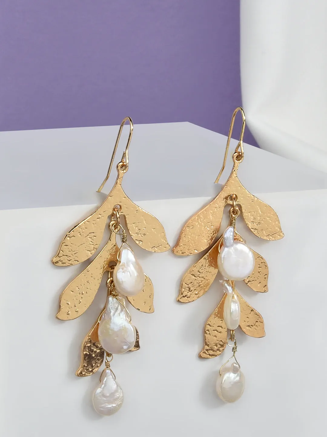 Accessorize London Women's Statement Leaf Pearl Drop Earrings