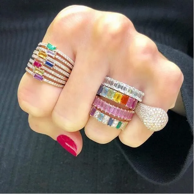 Birthstone Colorful Geometric Finger Rings Charm Jewelry