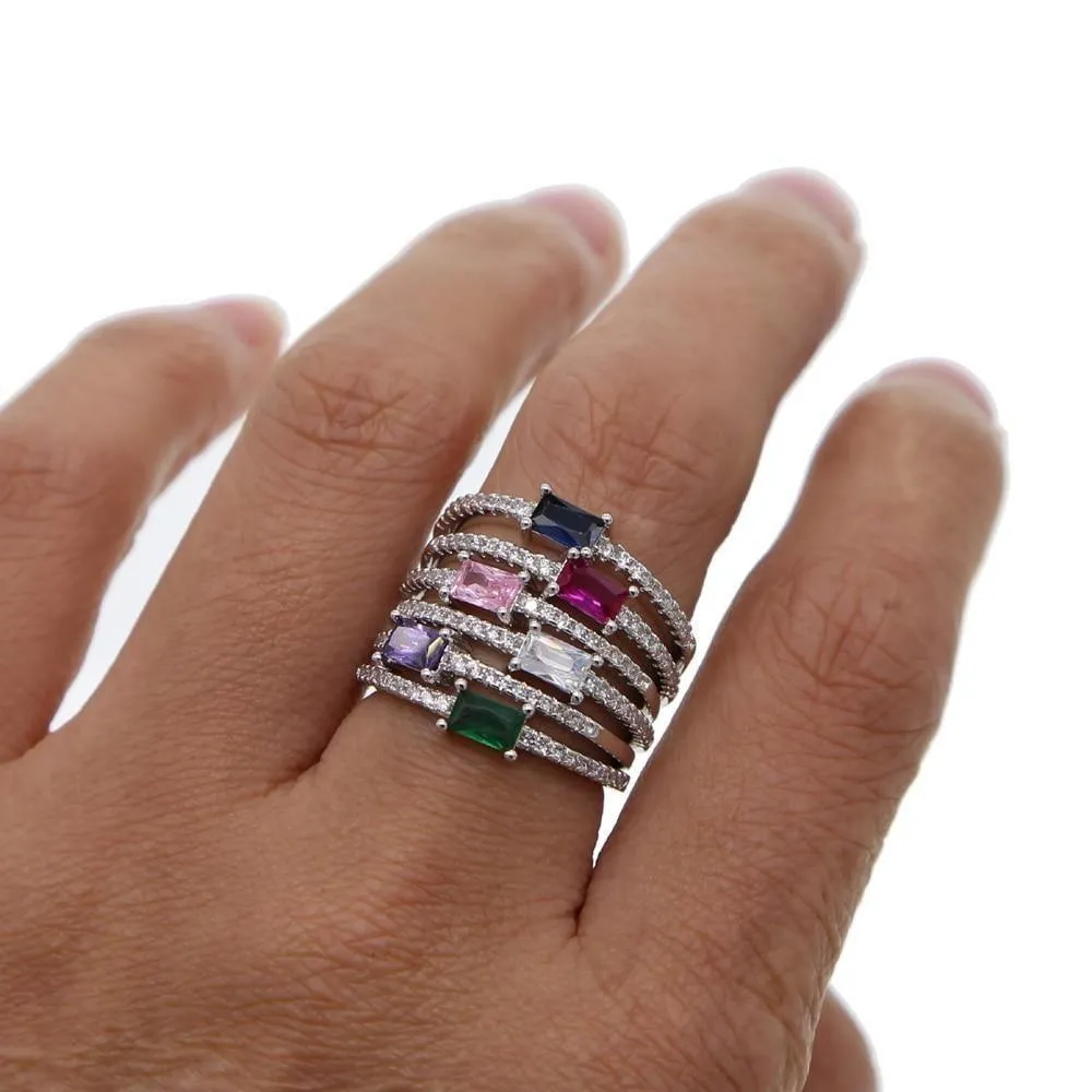 Birthstone Colorful Geometric Finger Rings Charm Jewelry