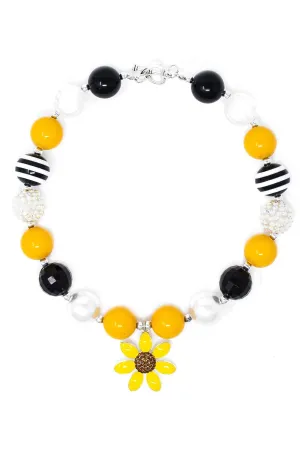 Black & Yellow Sunflower Bubblegum Necklace