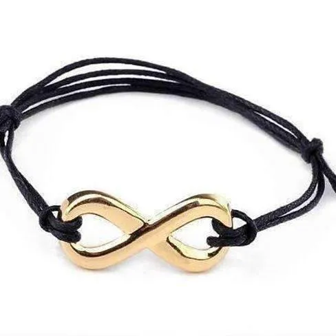 Black and Gold Tone Infinity Friendship Bracelet