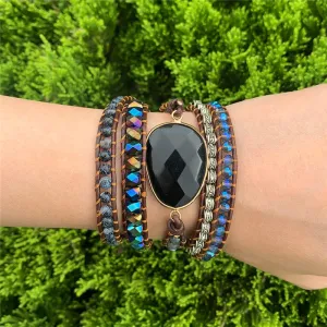 Black Onyx Woven Wrap Boho Bracelets