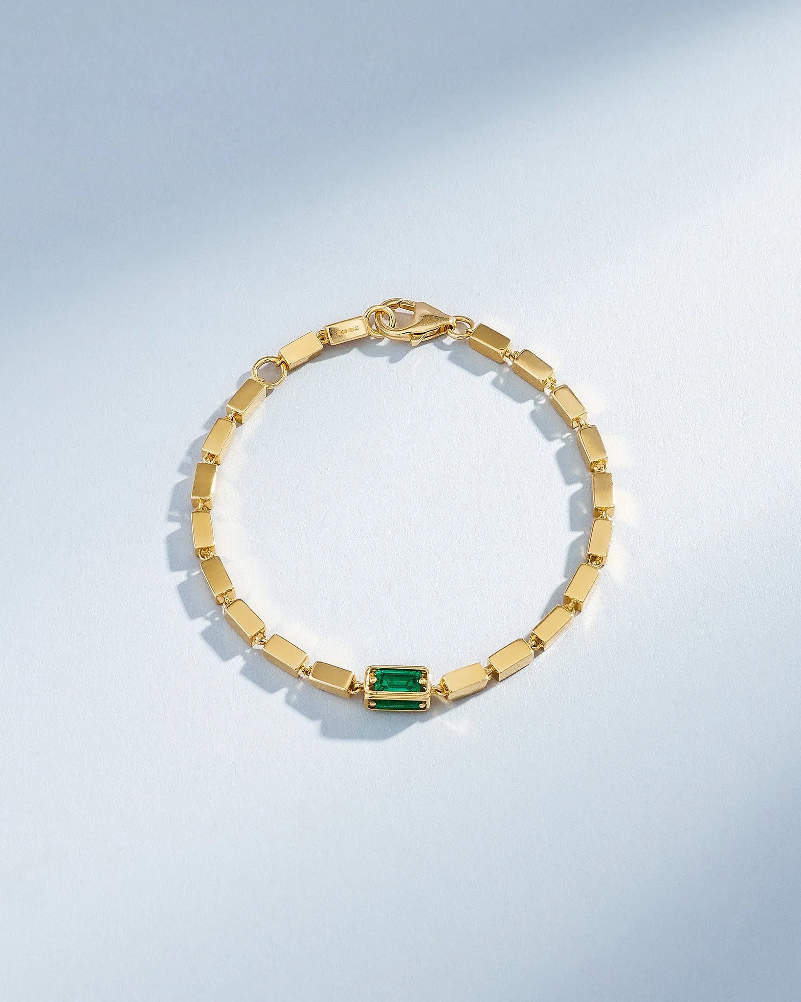 Block-Chain Single Emerald Thick Bracelet