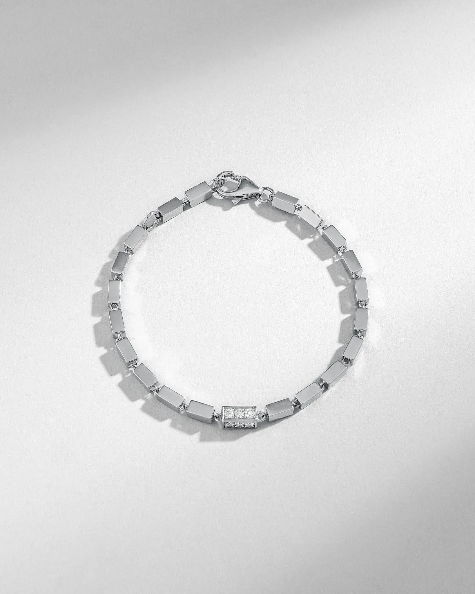 Block-Chain Single Pave Diamond Thick Bracelet