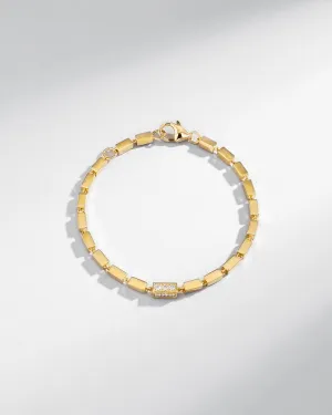 Block-Chain Single Pave Diamond Thick Bracelet