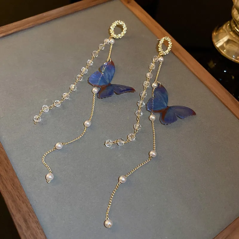 Blue Butterfly Dangle Drop Earrings