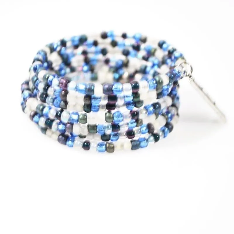 Blue Winter Memory  Charms Steel Wrap Around Bracelets