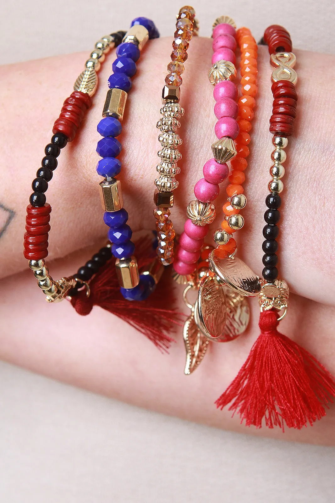 Boho Charm and Bead Bracelet Set