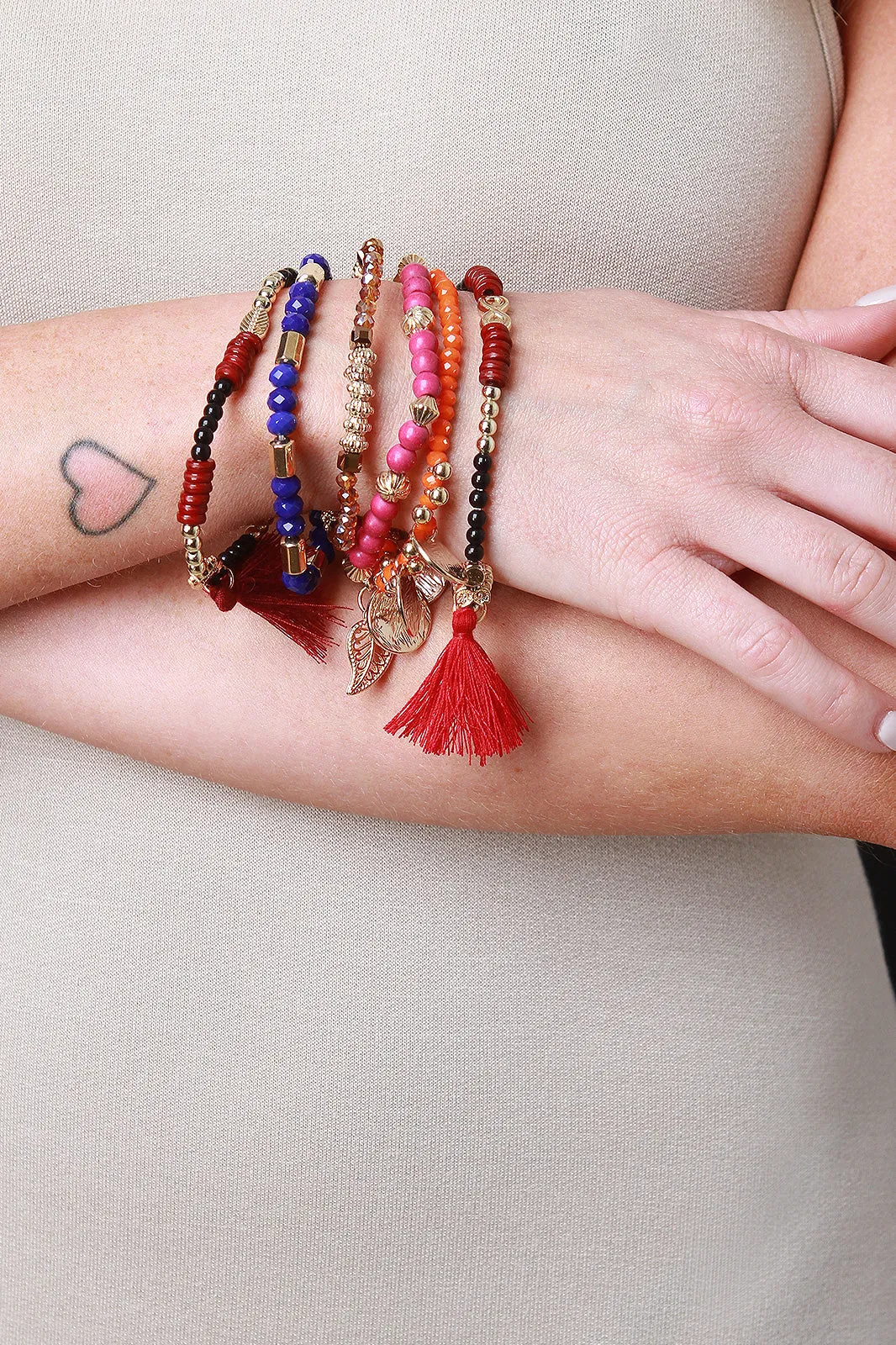 Boho Charm and Bead Bracelet Set