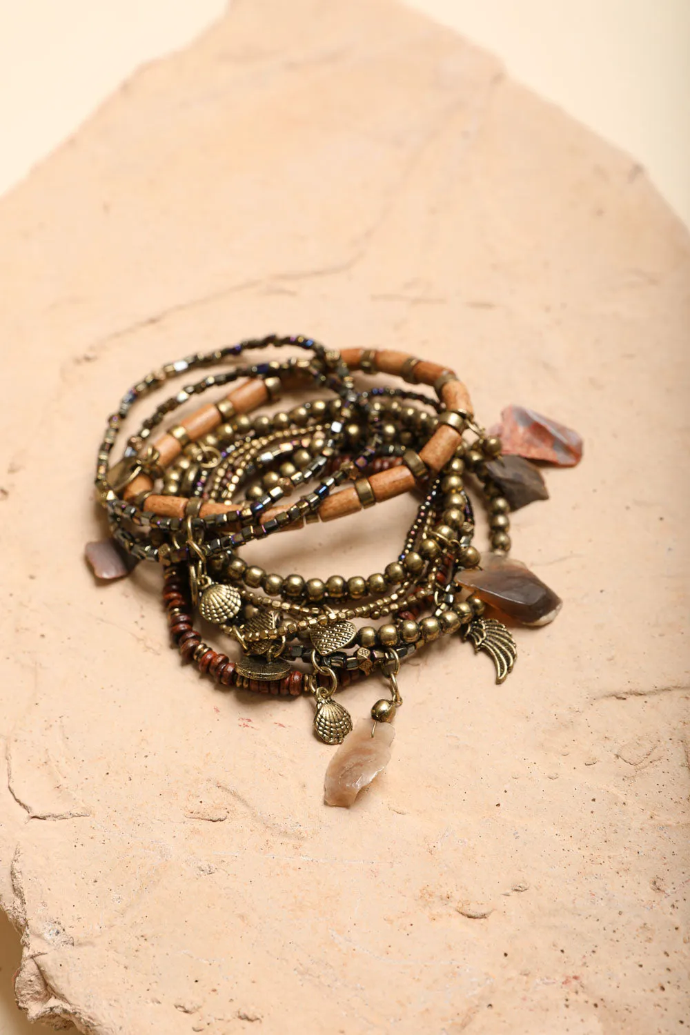 Boho Stone & Bead Stack Bracelet