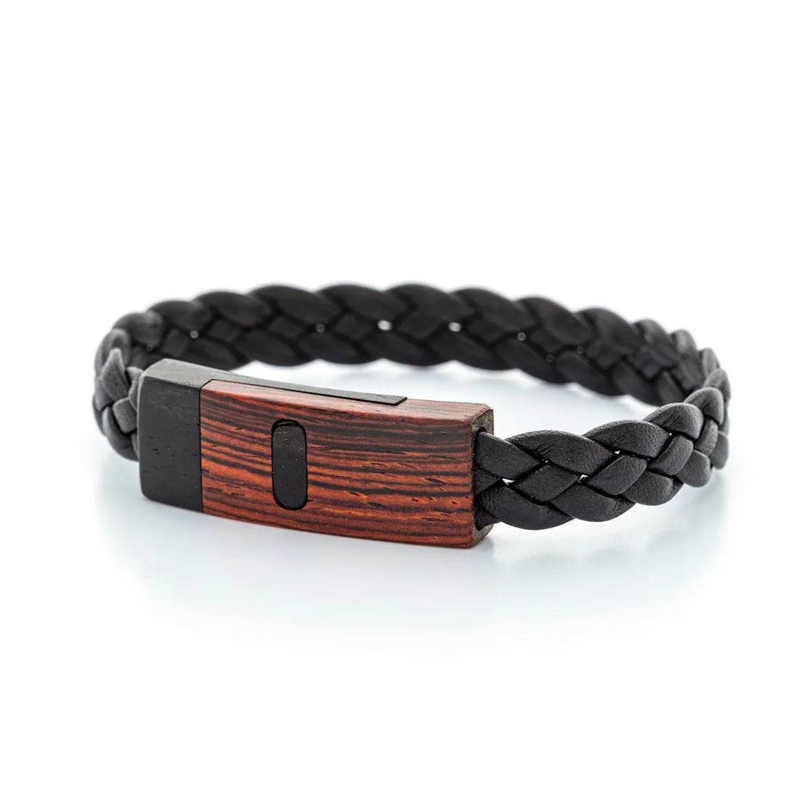 Bracelet - Wooden Clasp with Braided Leather Band