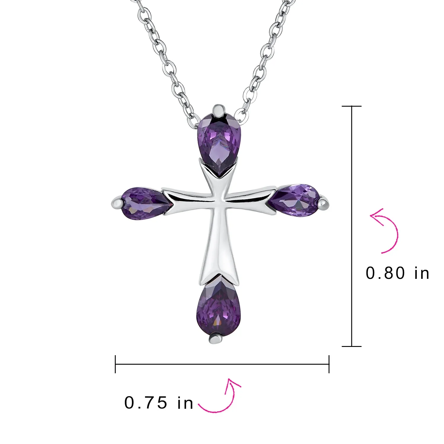 Bridal Necklace Christian Cross CZ Teardrop Pendant Sterling Silver Wedding Jewelry