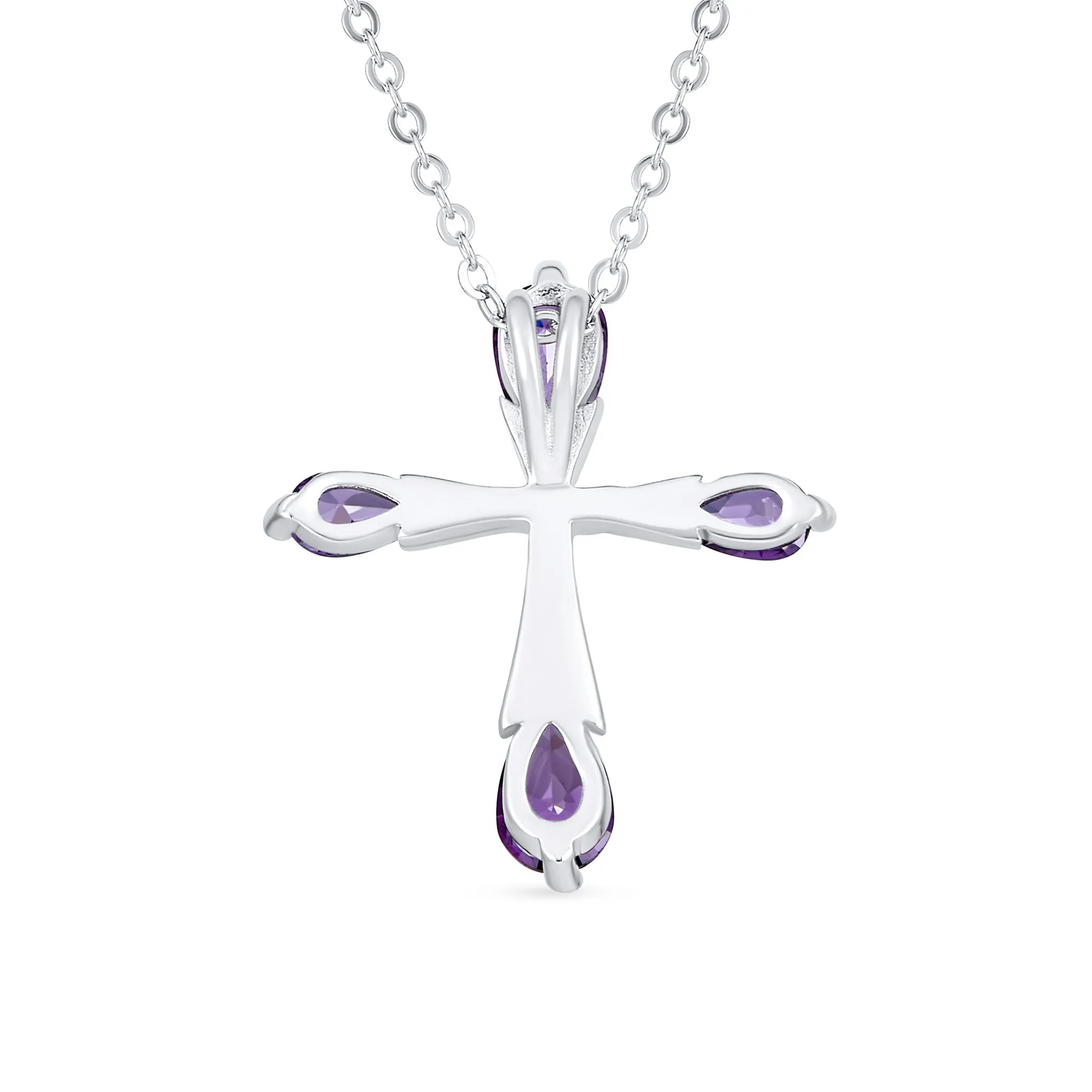 Bridal Necklace Christian Cross CZ Teardrop Pendant Sterling Silver Wedding Jewelry