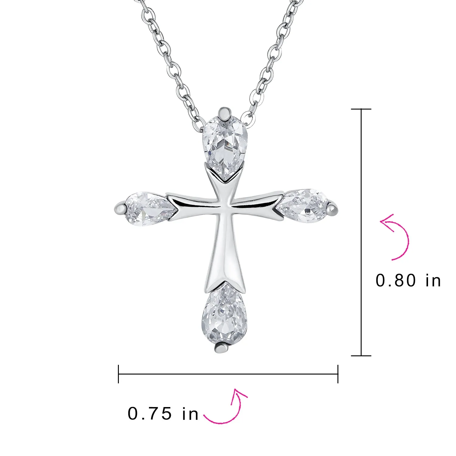 Bridal Necklace Christian Cross CZ Teardrop Pendant Sterling Silver Wedding Jewelry