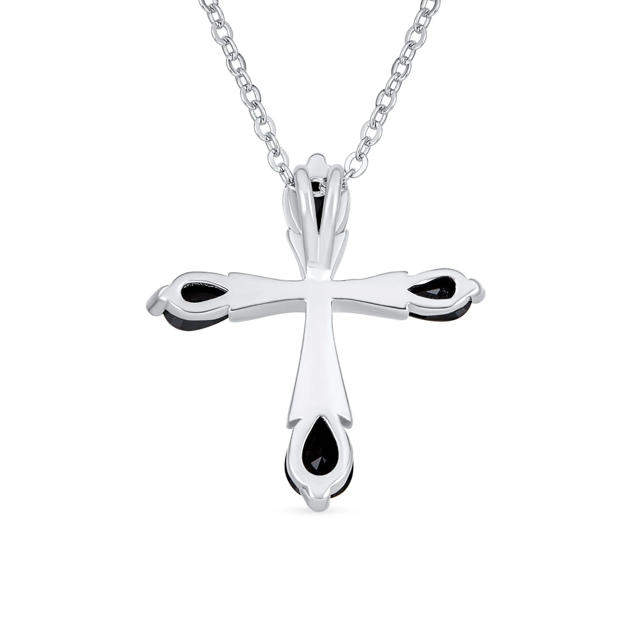 Bridal Necklace Christian Cross CZ Teardrop Pendant Sterling Silver Wedding Jewelry