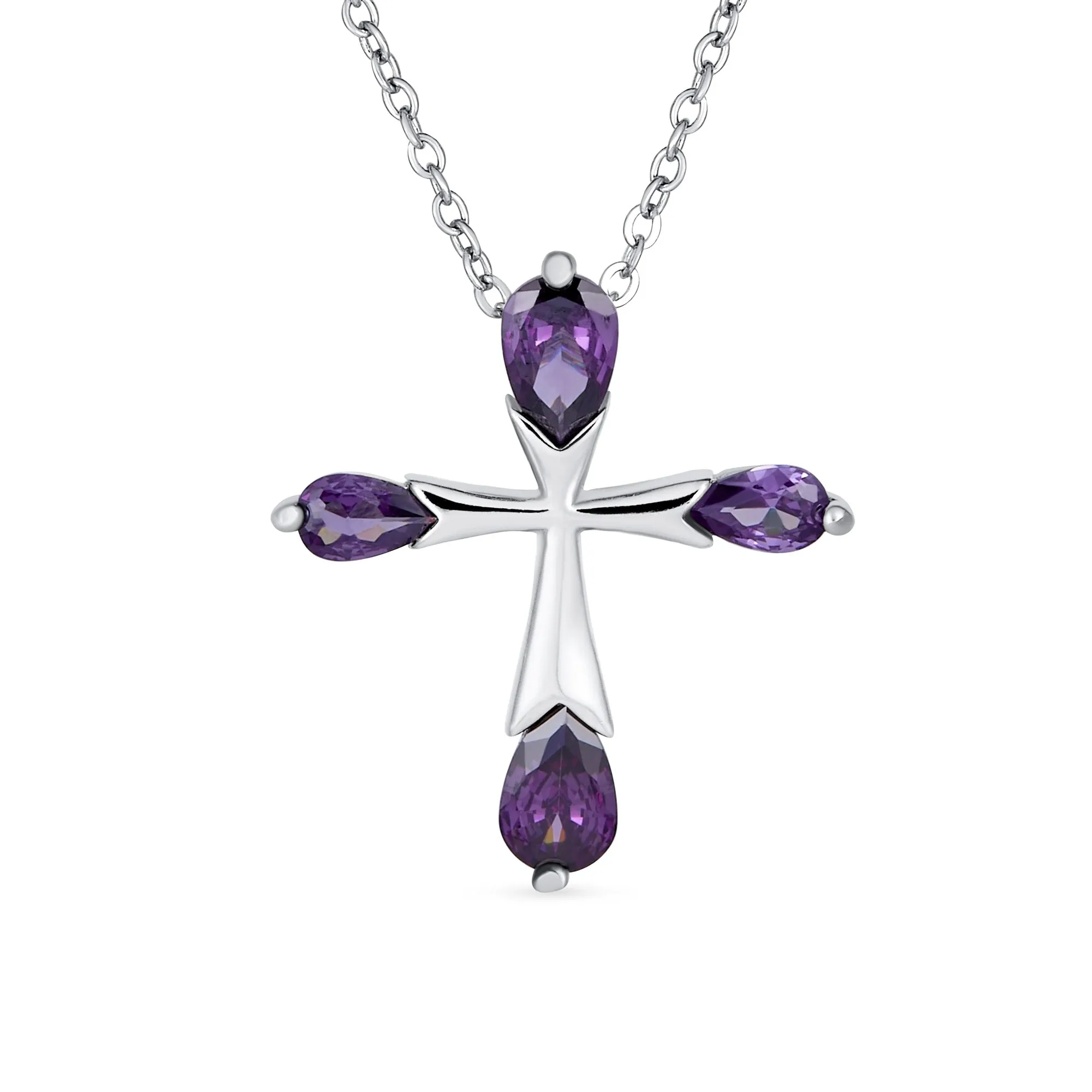 Bridal Necklace Christian Cross CZ Teardrop Pendant Sterling Silver Wedding Jewelry