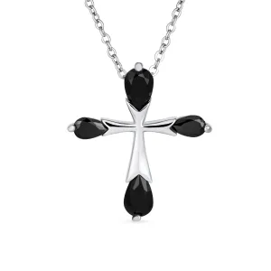 Bridal Necklace Christian Cross CZ Teardrop Pendant Sterling Silver Wedding Jewelry