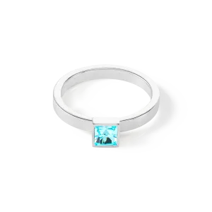 Brilliant Square small ring silver aqua