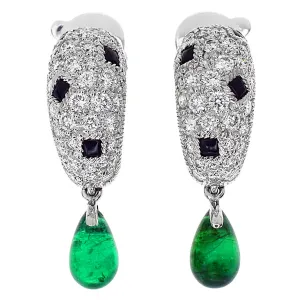 Cartier Panthere Onyx Emerald Diamond Gold Earrings