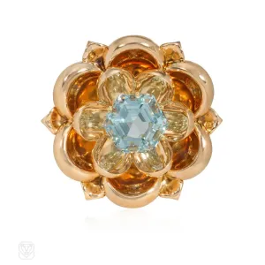 Cartier Retro gold and aquamarine reflections brooch