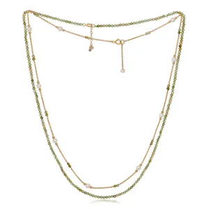 Clara fine double chain set with faceted peridot & cultured freshwater pearls