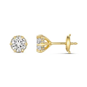 Classic Victoria Round Brilliant Cut Diamond Stud Earrings | 18K Yellow Gold