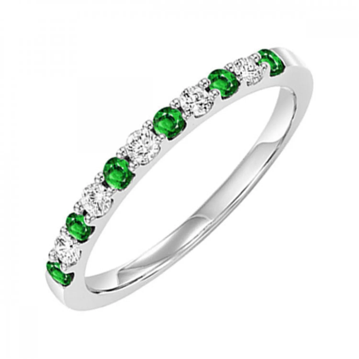 Colorful Emerald and Diamond Band Ring in White Gold, 0.375 cttw