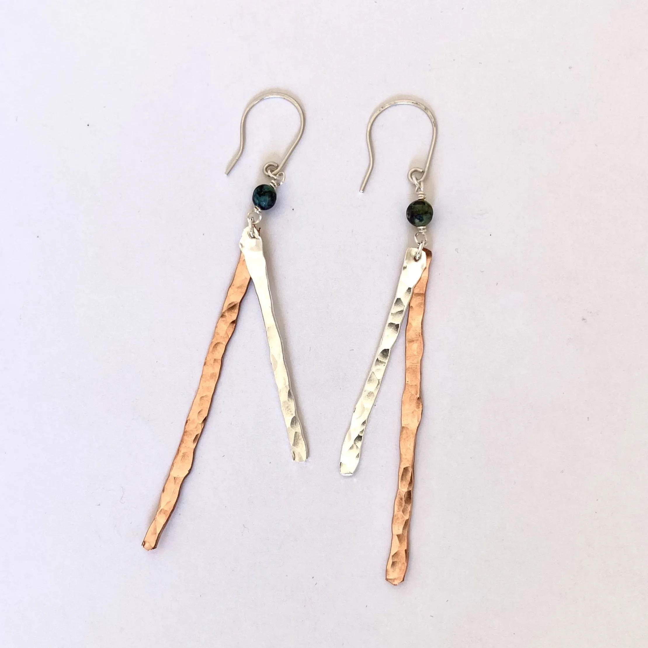 Copper and Silver Hammered Earrings