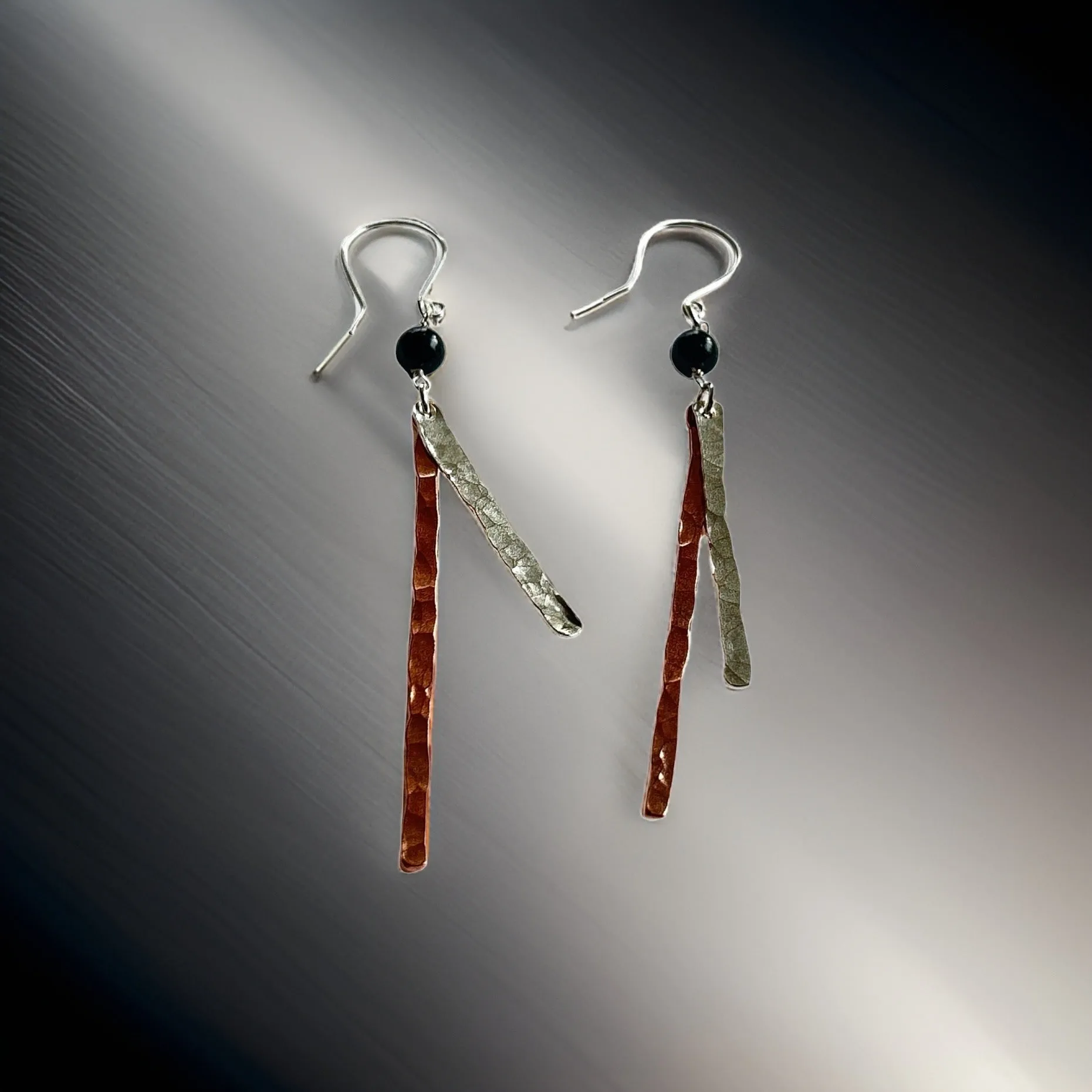 Copper and Silver Hammered Earrings