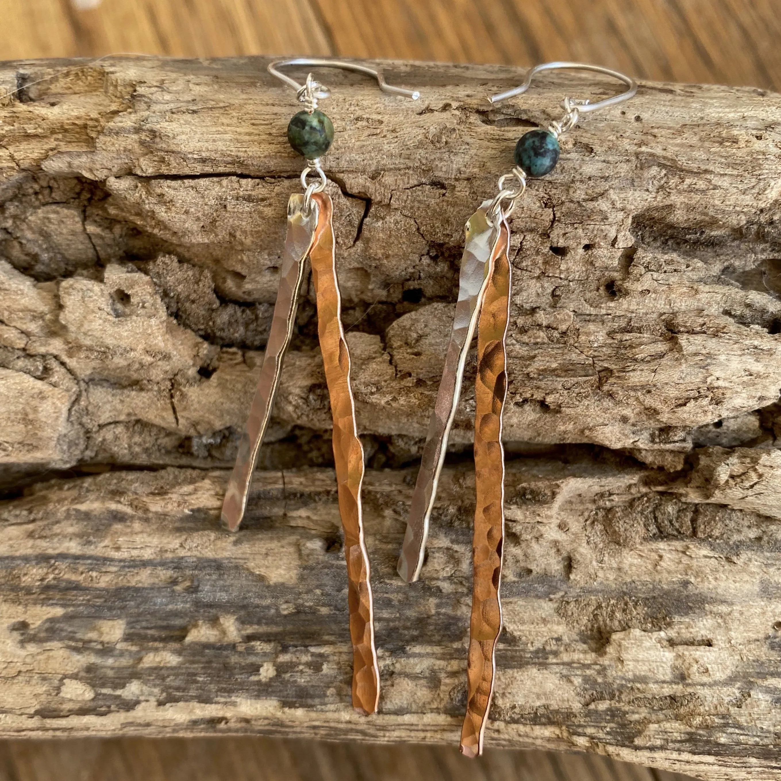 Copper and Silver Hammered Earrings