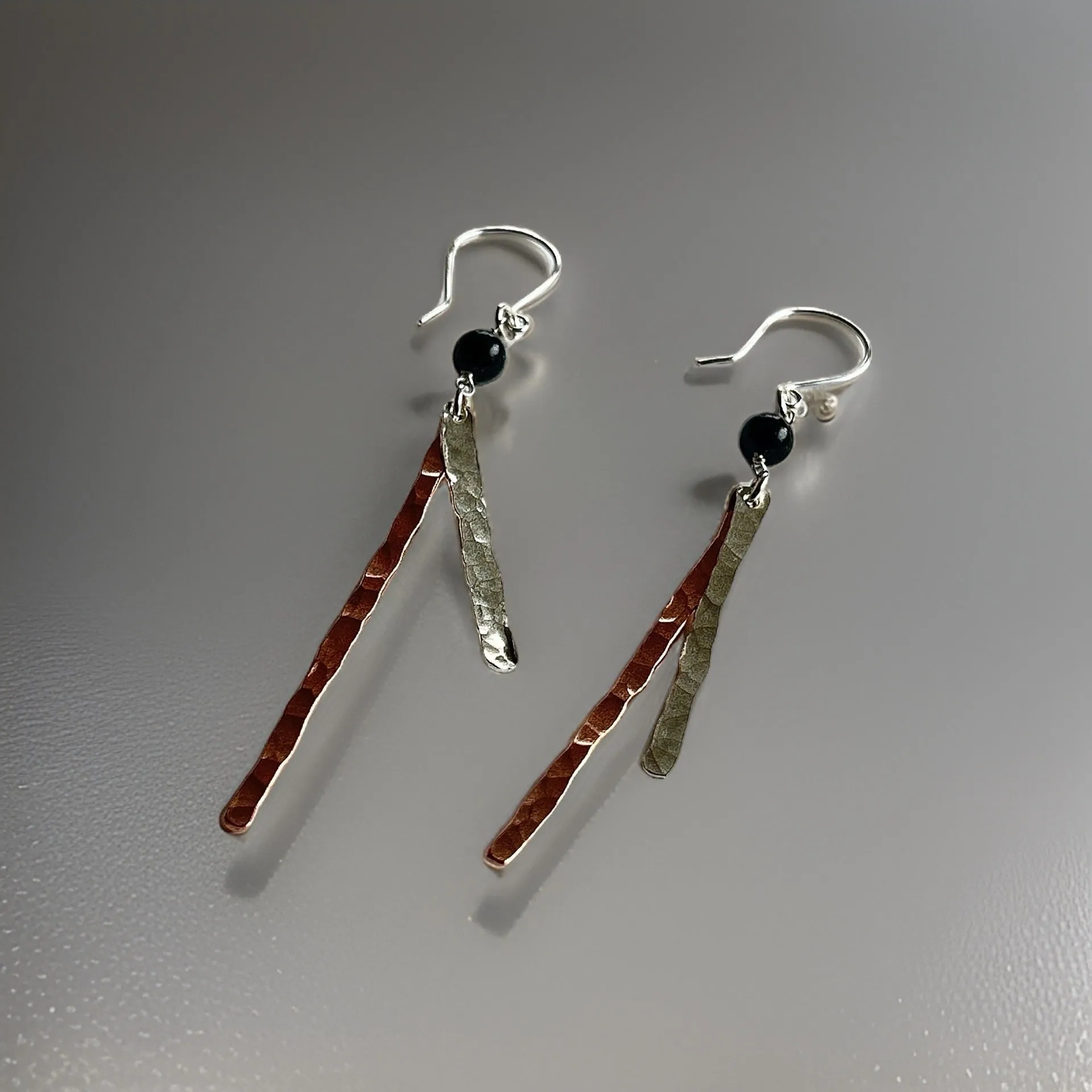 Copper and Silver Hammered Earrings