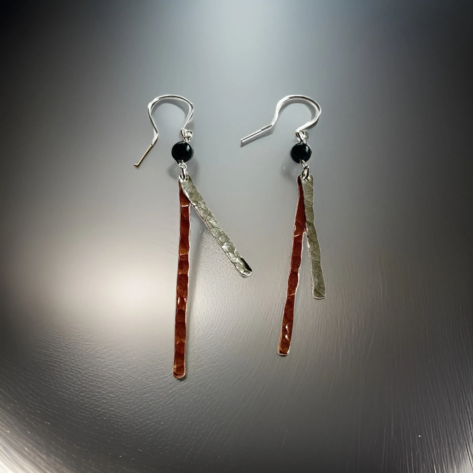 Copper and Silver Hammered Earrings