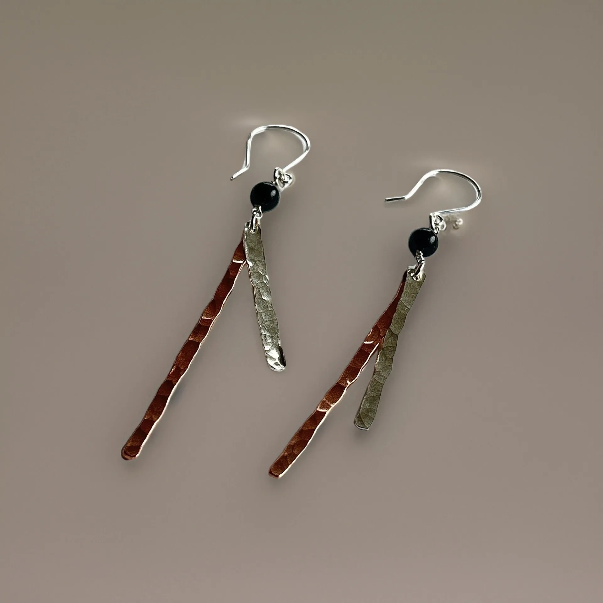 Copper and Silver Hammered Earrings