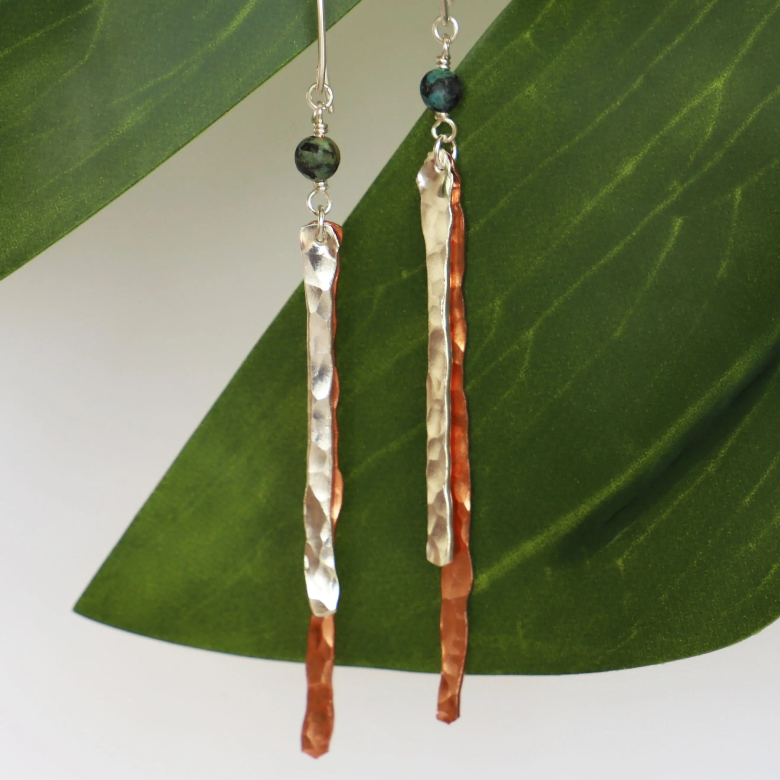 Copper and Silver Hammered Earrings