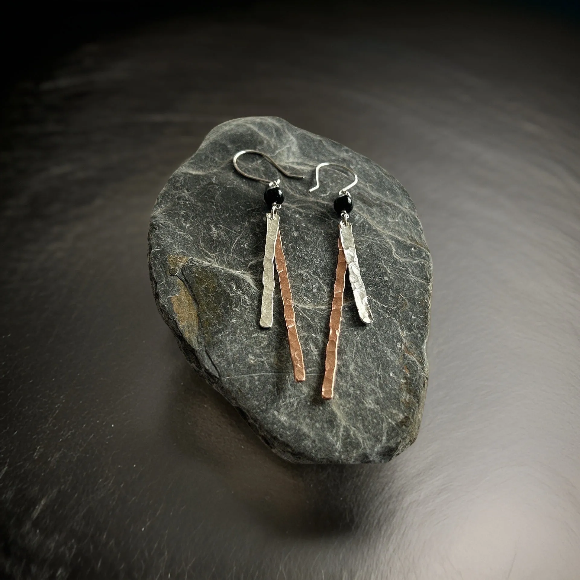 Copper and Silver Hammered Earrings