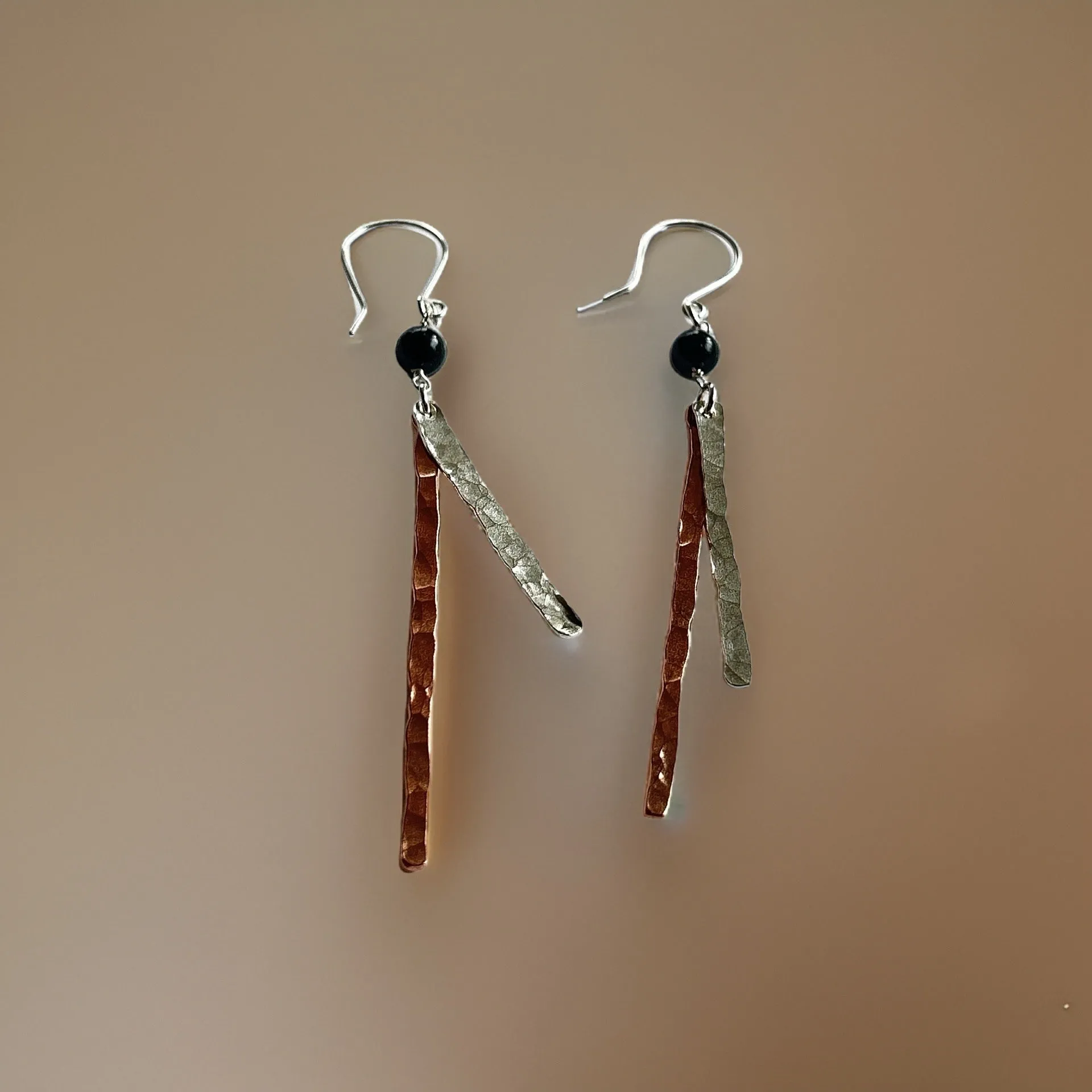 Copper and Silver Hammered Earrings