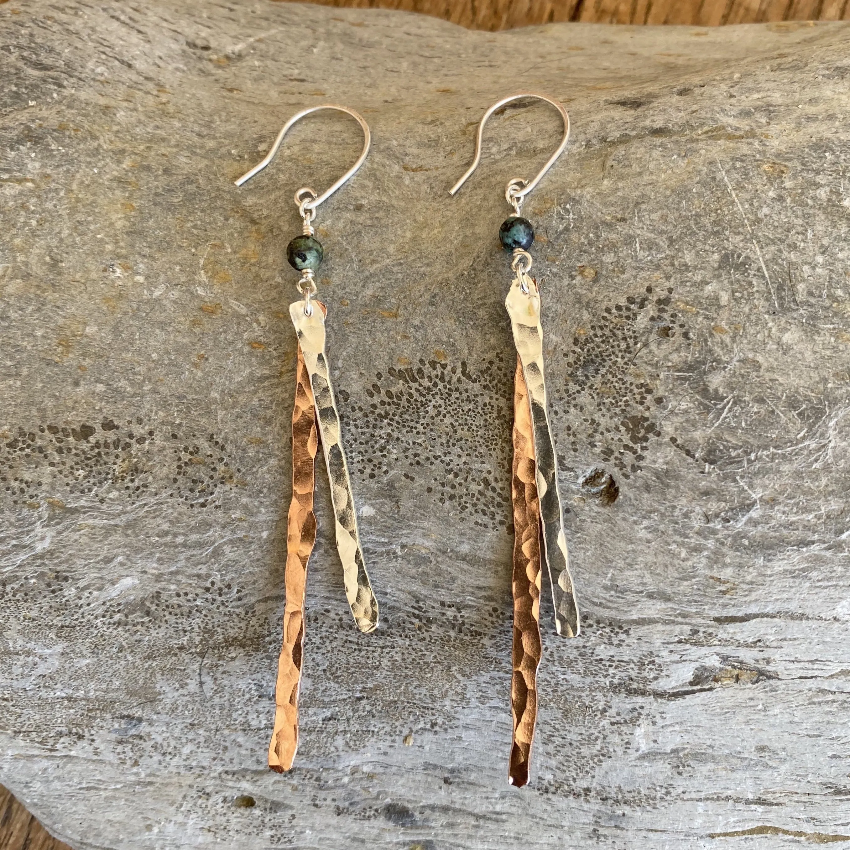 Copper and Silver Hammered Earrings